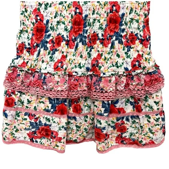 LoveShackFancy Rena Rose Floral Ruffle Mini Dress in Rush of Red Women’s Medium - Picture 12 of 16